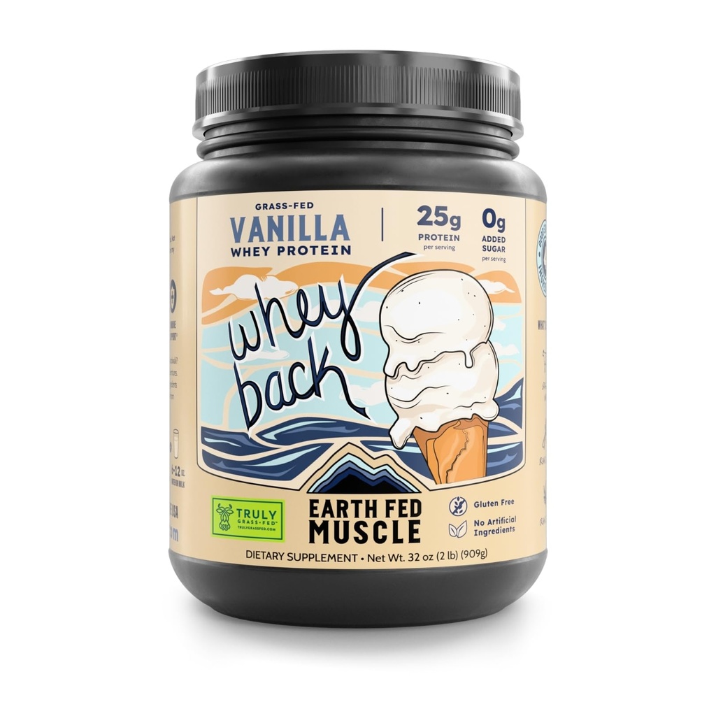 Earth Fed Muscle Whey Back Irish Grass Fed Whey Protein Isolate - NSF-Certified. Brez umetnih sestavin, brez soje, brez glutena, brez GMO in hormona (2 funt, 29 strežnikov, vanilija)