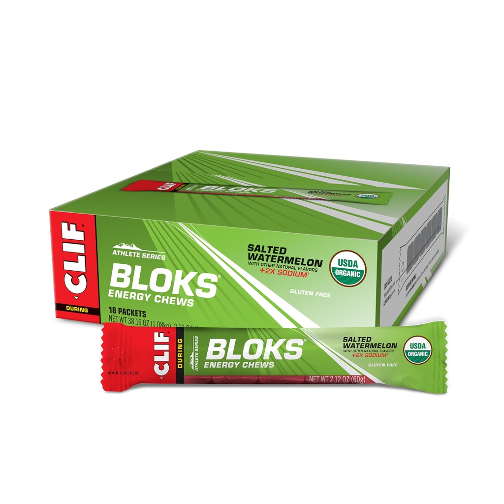 CLIF BLOKS - Slana lubenica aroma z 2X natrij - energijska žvečila - ne-GMO - rastlinska osnova - hitro gorivo za kolesarjenje in tek - Hitri ogljikovi hidrati in elektroliti - 2,12 oz. (18 Count)