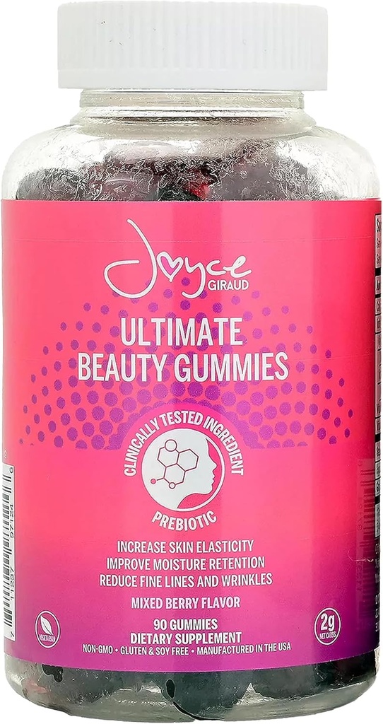 Joyce Giraud Ultimate Beauty Gummies, 30-dnevna zaloga, podpira hidracijo kože in zdravo kožo Tone, 90 Gummies