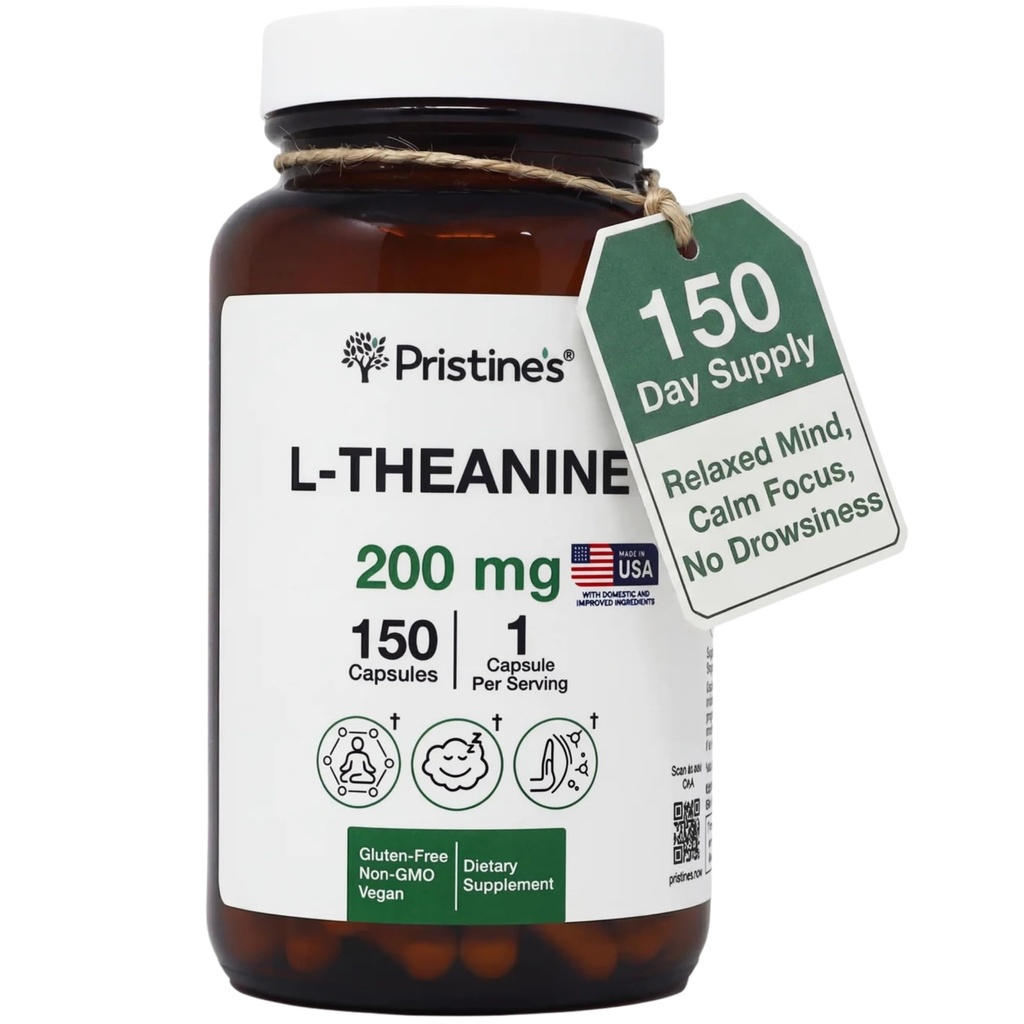 Pristine L Theanine Sleep Quality Support Amino Acid Supplement - 200MG 150 Day Supply - Sproščanje in podpora razpoloženju Kapsule - Vegan ne-GMO & Gluten Free