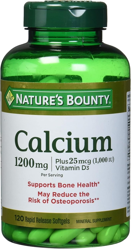 Naravne plemenite kalcij Absorbljiva 1200 mg z vitaminom D zapolnjena tekočina, 120 Število