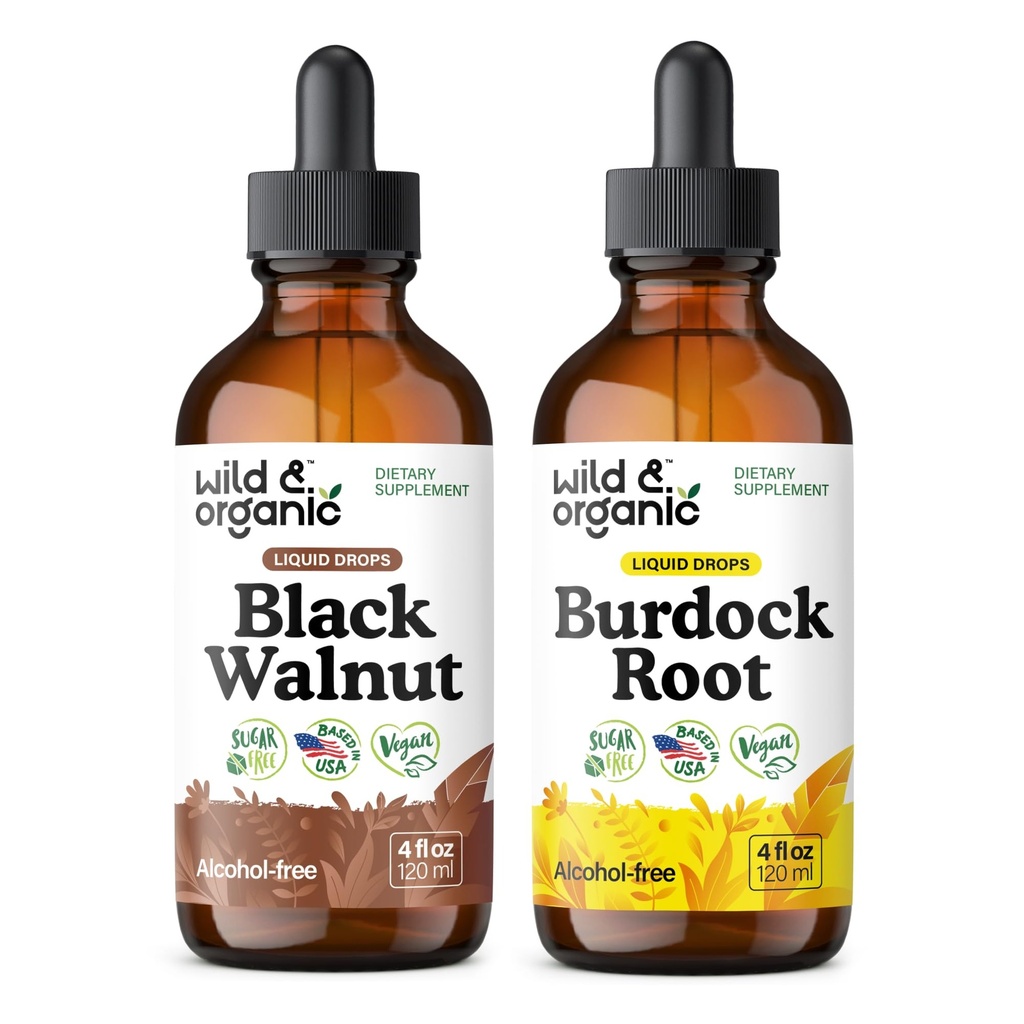 Divja in organska črna oreščkova tinktura 4 fl oz & burdock korenska tinktura 4 fl oz