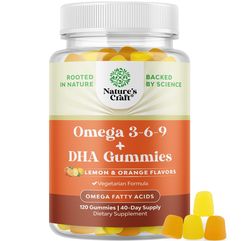 Vegetarian Omega 3 Gumiji za odrasle - Vegetarian Omega 3 6 9 DHA Gumiji za zdravje možganov kosti in srca in skupno podporo - Burplass Fish Free Plant Based dodatek moški ženske