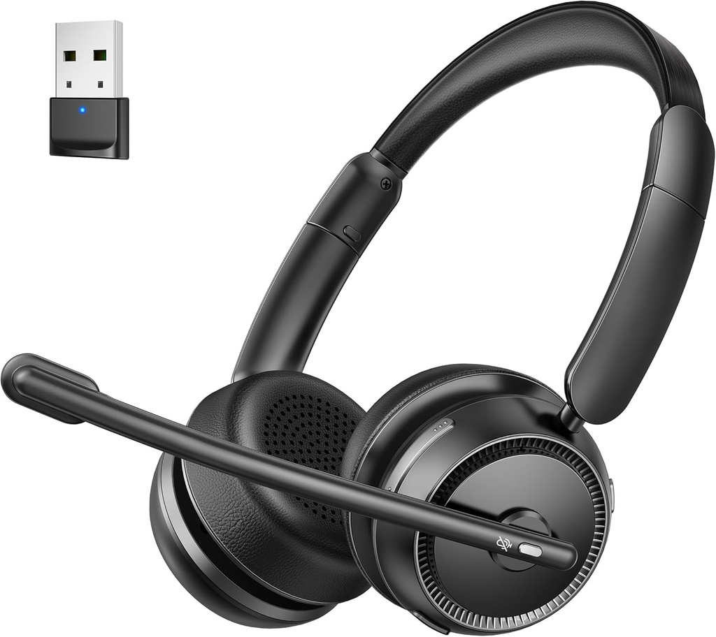 Bluetooth slušalke z AI hrupom Prekliči mikrofon, Stereo HiFi slušalke Bluetooth, brezžični slušalke z USB Dongle za računalniški urad Klic Center Skype Zoom Meeting Trucker