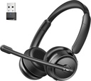Bluetooth slušalke z AI hrupom Prekliči mikrofon, Stereo HiFi slušalke Bluetooth, brezžični slušalke z USB Dongle za računalniški urad Klic Center Skype Zoom Meeting Trucker