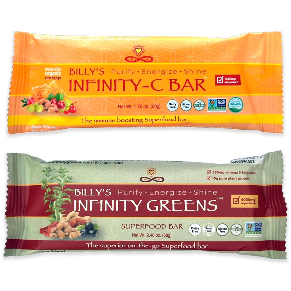 Infinity Greens Bundle, 1 Box Green Superfood Bars (12 pakiranje), 1 Box Organic Vitamin C Prigrizki (12 pakiranje)