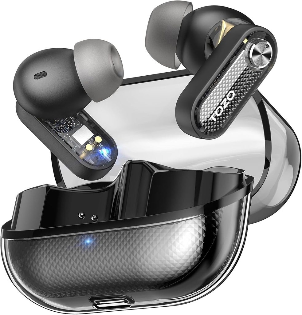 Tozo Crystal Pods Hibridni aktivni hrup Prekliči Wireless slušalke, 10mm Vozniki Deep Bas Stereo Zvok, 4 mikrofoni Smart ENC AI Klici, 32 EQ preko App, Bluetooth 5.4 Slušalke, oblikovanje kristalnih primerov