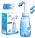 Neti Pot Sinus Rinse Steklenica 260 ML s 60 Nasal Wash Sol Packets in Nalepka Termometer Čiščenje nos Pranje Tlak Izpiranje nos namakanje za odrasle in otroka BPA brezplačno (modra)