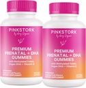Pink Stork Premium Prednatal Gummy Vitamini z DHA, Folat, in vitamin D - 60 Vegan Gummies - 2 paket