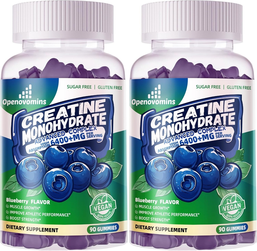 Kreatin Monohidrat Gumies Complex za moške in ženske -Napredna Formula W/L-Taurin + vitamin B12, Sugar Brez žvečljivi dodatek,180 borovnice Gumies 2pack