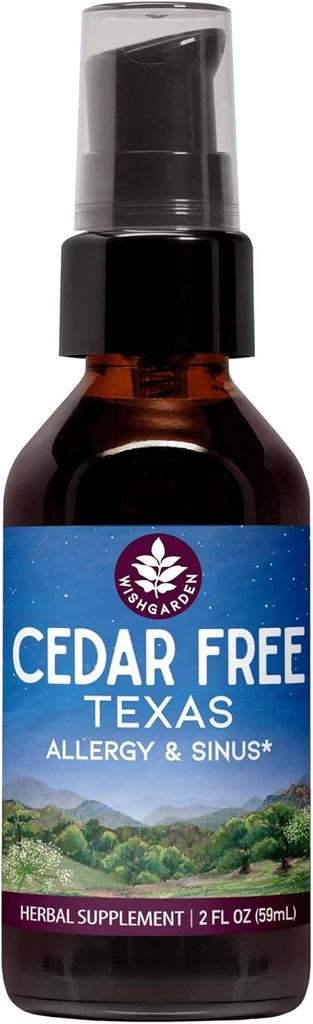 WishGarden Herbs Cedar-free Texas Alergy & Sinus - Rastlinsko-osnovana Zeliščna alergija Relief za odrasle, pomaga Soothe Cedar Fever Simptomi, Cona 5 Alergija Formula, Texas Cedar Fever Alergy Relief kapljice, 2oz