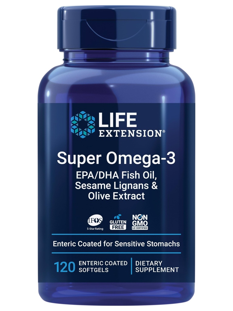 Life Extension Super Omega-3 EPA/DHA ribje olje, Sezam Lignans & Olive Extract – Health Health, Brain Health, Vnetje Health Support, Gluten-free, Enteric-Coated, Non-GMO, 120 Softgels