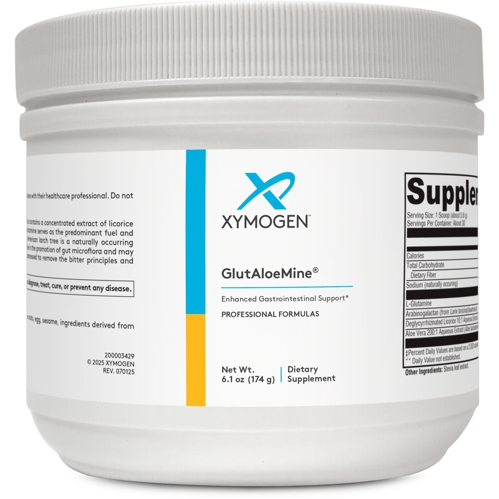 XYMOGEN GlutAloeMine v prahu - podpira Gut Health - 3000 mg L Glutamin v prahu z DGL degliciriziniranim Licorice, Aloe Vera Extract, Arabinogalaktan za zdravje prebavil (6.1 oz)