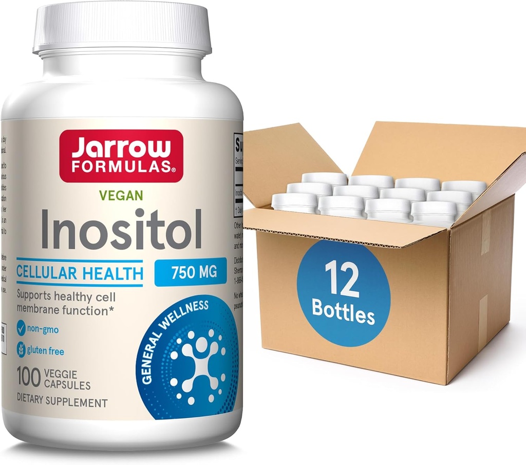 Jarrow Formule Inositol 750 mg, prehranska dopolnila, jetrna podpora za celično zdravje in splošno dobro počutje, 100 Veggie kapsule, do 100-dnevno oskrbo (paket OF12)