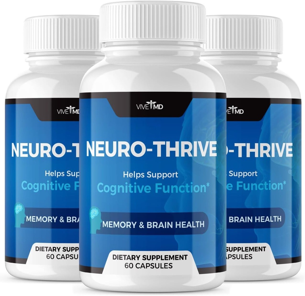 Vive MD Neuro Thrive Brain Supplement - Uradna Formula - Neuro Thrive PQQ, Neuro Thrive, Dodatna moč z Ginkgo Biloba Extract, Sibirski ginseng Extract - (3 paket)
