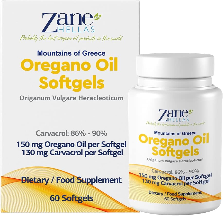 130 mg Carvacrol - 150 mg Origano Oil na softgel. Kapsula Oregano Oil z najvišjo koncentracijo na svetu. Zane Hellas Oregano Oil. Softgel vsebuje 30% grškega eteričnega olja Oregano. 120 Softgels.