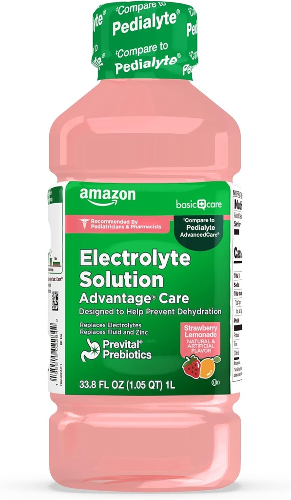 Osnovna nega Prednost nego Elektrolit rešitev s preventalnimi prebiotiki, Jagodna limonada, Hidracijska pijača, Relevantna elektroliti, tekočina in cink, 33.8 fl oz (Pack od 1)