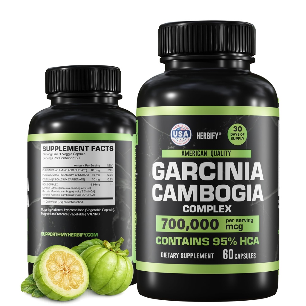 HERBIFY Garcinia Cambogia Wellness Supplement for Women & Men - Herbal Extract z antioksidant lastnosti - Energy Booster for Daily Vitality and Digestive Support - 60 Count
