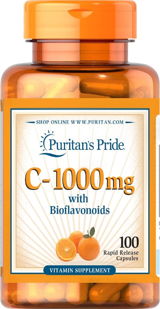 Puritan's Pride Vitamin C z bioflavonoidi za imunski sistem Podpora in zdravje kože Kapsule 