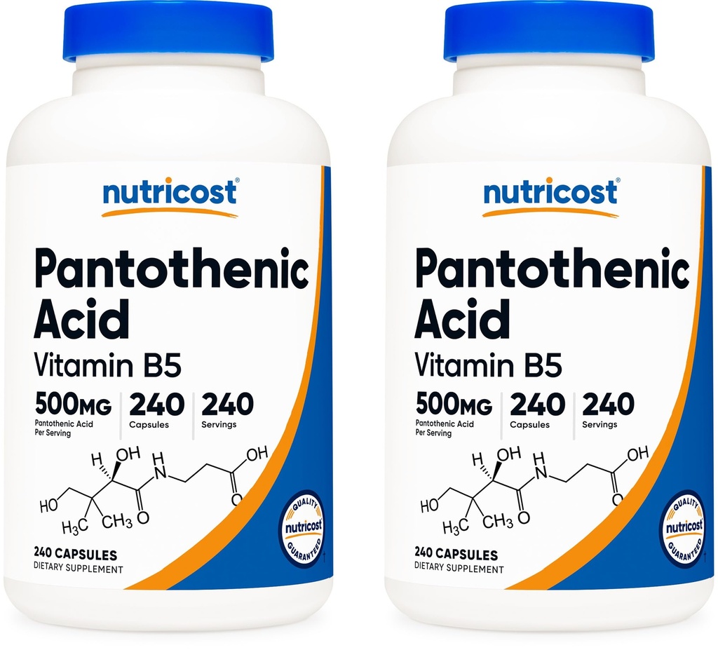 Nutricost Pantotenska kislina (vitamin B5) 500 mg, 240 kapsul (2 steklenici)