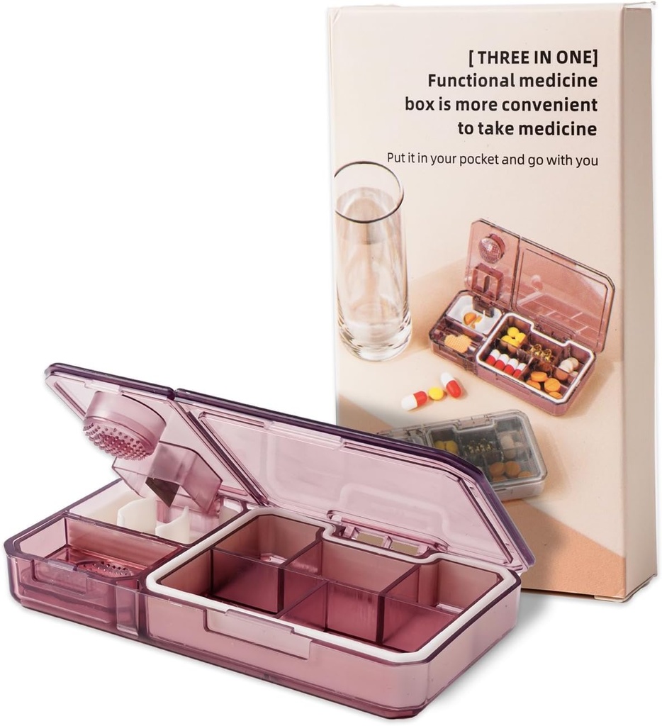 Organizator tablete z Cutter Crusher:Travel Medicine tablete Organizator za Žepna Purse za zadrževanje vitaminov Medicina dopolnila,Pink