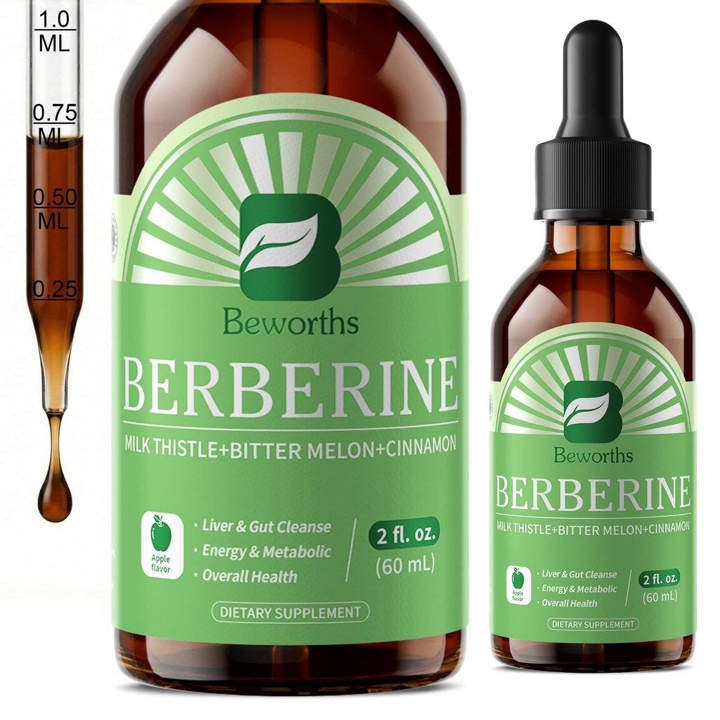 Berberine HCL dodatek s Ceylon Cimet - Liposomal Berberine Fitosome tekoče kapljice s kurkuma, Ceylon Cinamon, Bitter Melon, Milk Thistle, AMPK Activator za podporo prebavnih