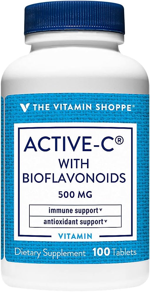 Vitamin Shoppe Active-C z bioflavonoidi, Podpira imuniteto, Vaskularno zdravje, Antioksidant, 500 MG (100 tablet)