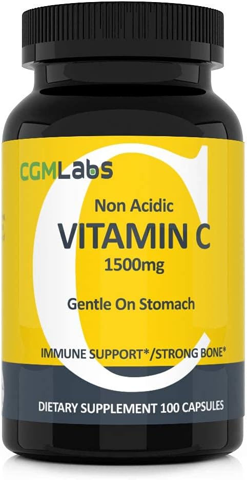 Nekisli vitamin C Prehranska dopolnila 1500mg s kalcij. Nežna na želodec, Imunska/Bone Support- 100 Caps by CGM Labs