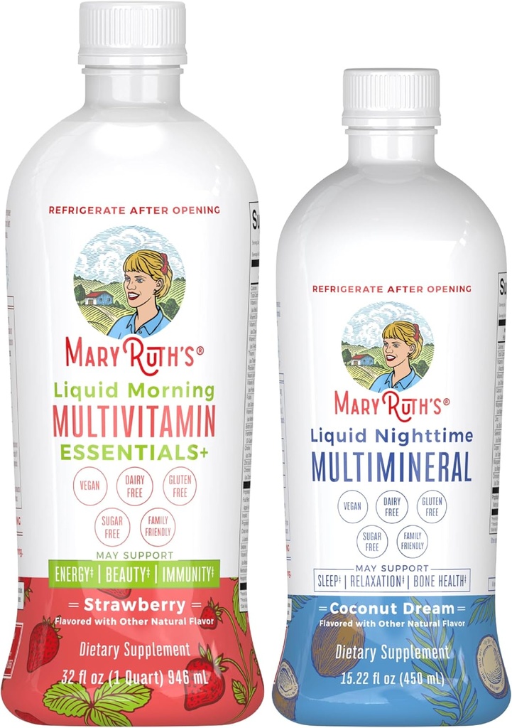 MaryRuth's Liquid Morning Multivitamin (Strawberry) & Liquid Night Time Multimineral (Coconut, 15oz) 