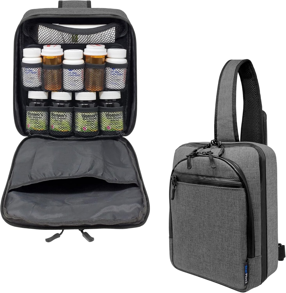 Navzkrižne roke brez modularne tablete Organizator, Medicine vrečko, Primer, Prevoznik za zdravila, Vitamini, in medicinske potrebščine - Heather Gray (brez ključavnice)