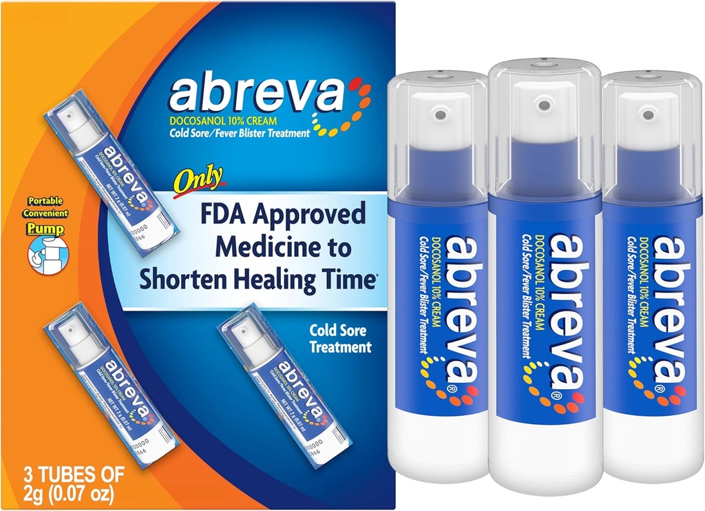 Abreva Docosanol 10% krema hladno boleče zdravljenje, zvišana telesna temperatura mehurji in hladno boleče krema - 0,07 Oz Pump Plastenka x 3