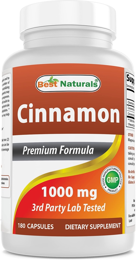 Best Naturals Cinnamon 2000 mg enakovredno s kromom 400 μg na serviranje - Metabolična podpora - 180 kapsul