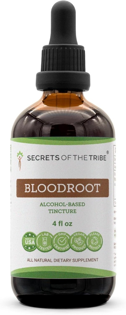 Skrivnosti izvlečka alkoholne tinkture iz rodu trava, odgovornega gojenega korena krvi (Sanguinaria Canadensis), posušenega dodatka korenske tinkture (4 fl oz)