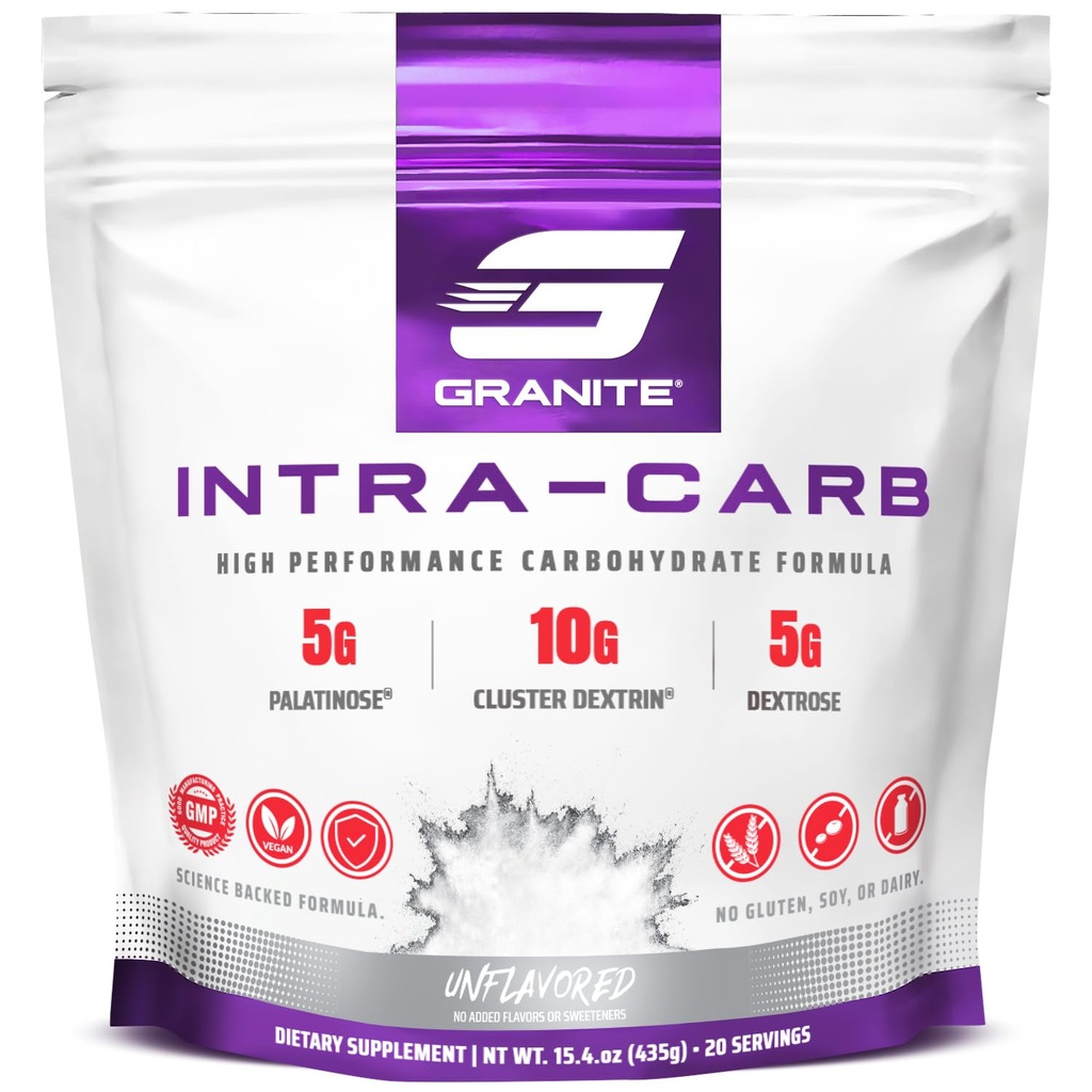 Granit Intra Carb Powder, brez arome, visoko zmogljiva mešanica ogljikovih hidratov z grozdnim dekstrinom, palatinozo, & dekstrozo, podpira energijo in usposabljanje (20 strežb)