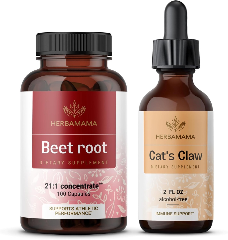 HERBAMAMA pesa koren in mačji kremplji - paket 21:1 koncentrat pesa koren in mačji kremplji Tinktura 2 fl oz - Vegan, non-GMO, sladkor in alkohol brez - 2 paket