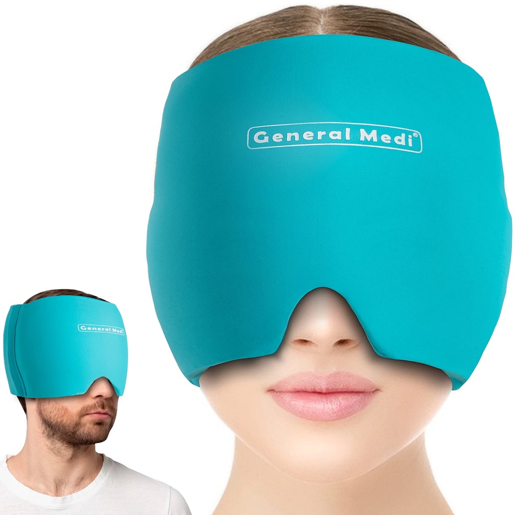 General Medi Glavobol & Migrena Ice Ovit Cap, Hladna terapija Migrena Relief Hat, Glavobol Ice Hat Cold Compress, Super za Puffy oči, Napetost, Sinus & Stress Relief (modra)