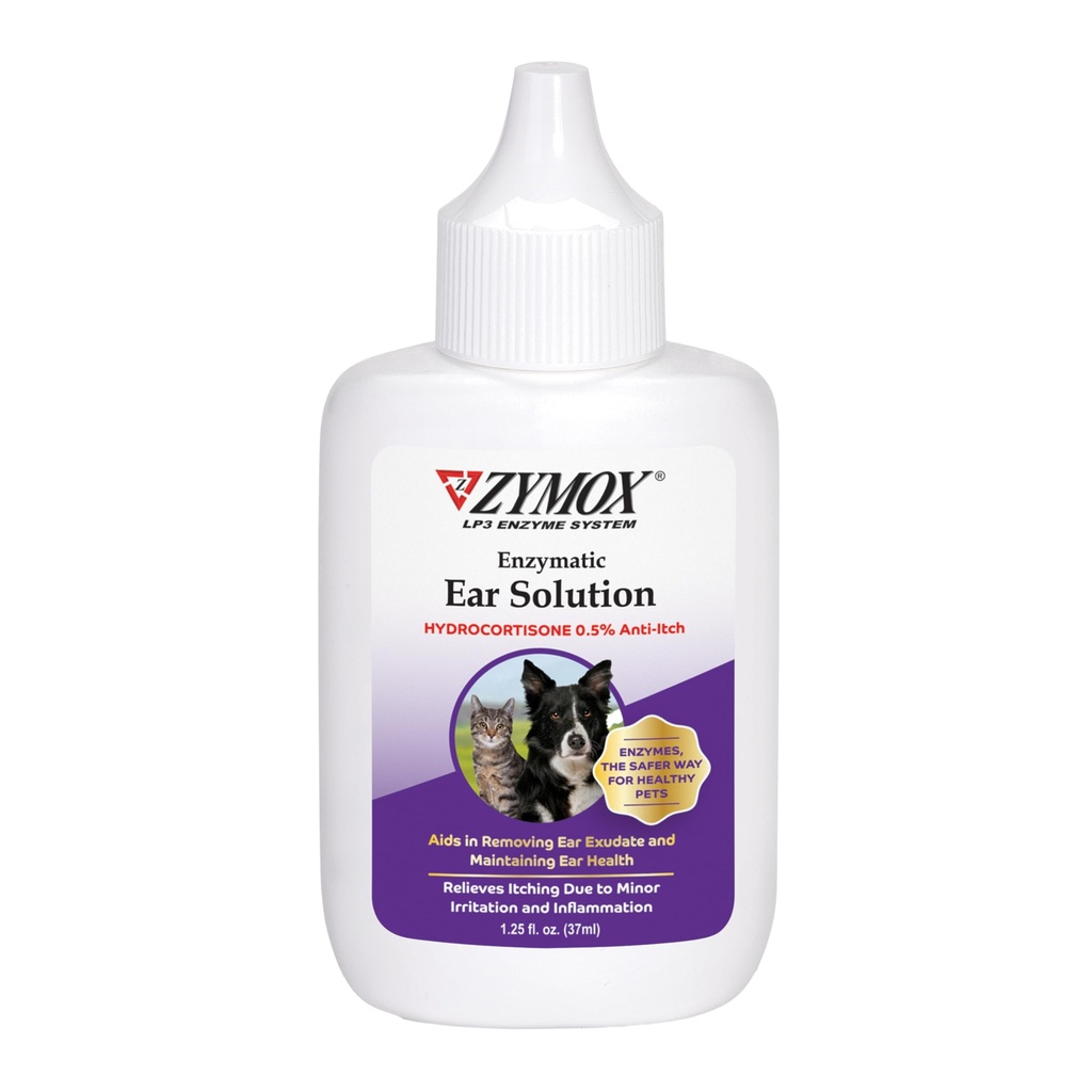 ZYMOX Enzymatic Uho raztopina z 0,5-odstoten hidrokortizon, za pse in mačke, 1,25 oz