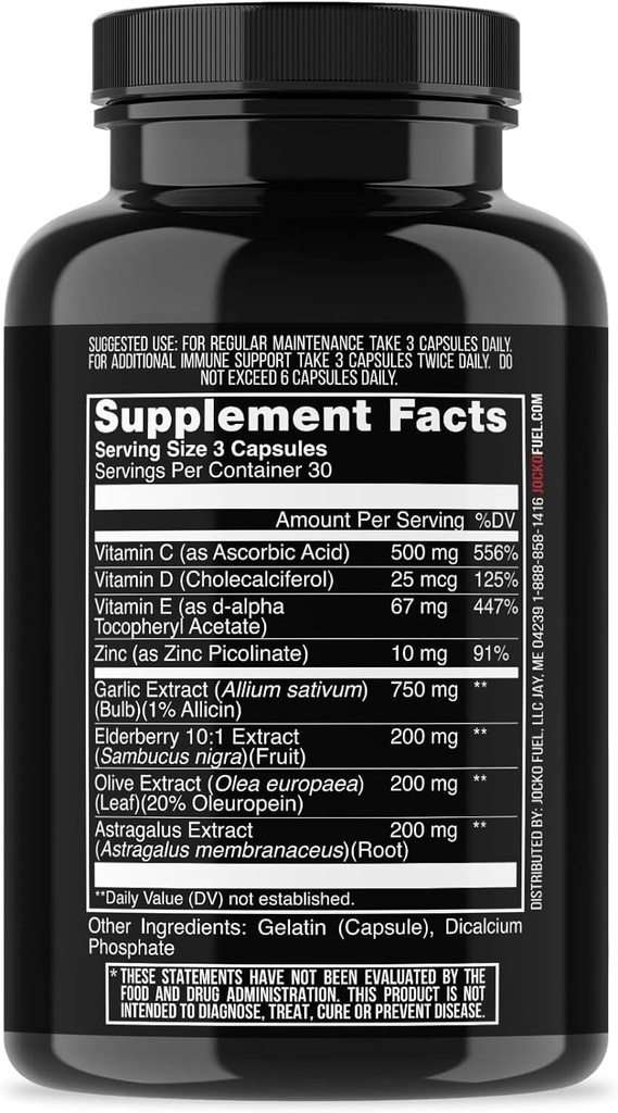 Jocko Fuel Imune Support - Bezgova jagoda z cinkom in vitaminom C za odrasle - Imunska obramba z vitaminom C, D3, Superfoods, zelišči, in minerali (90 kapsul)