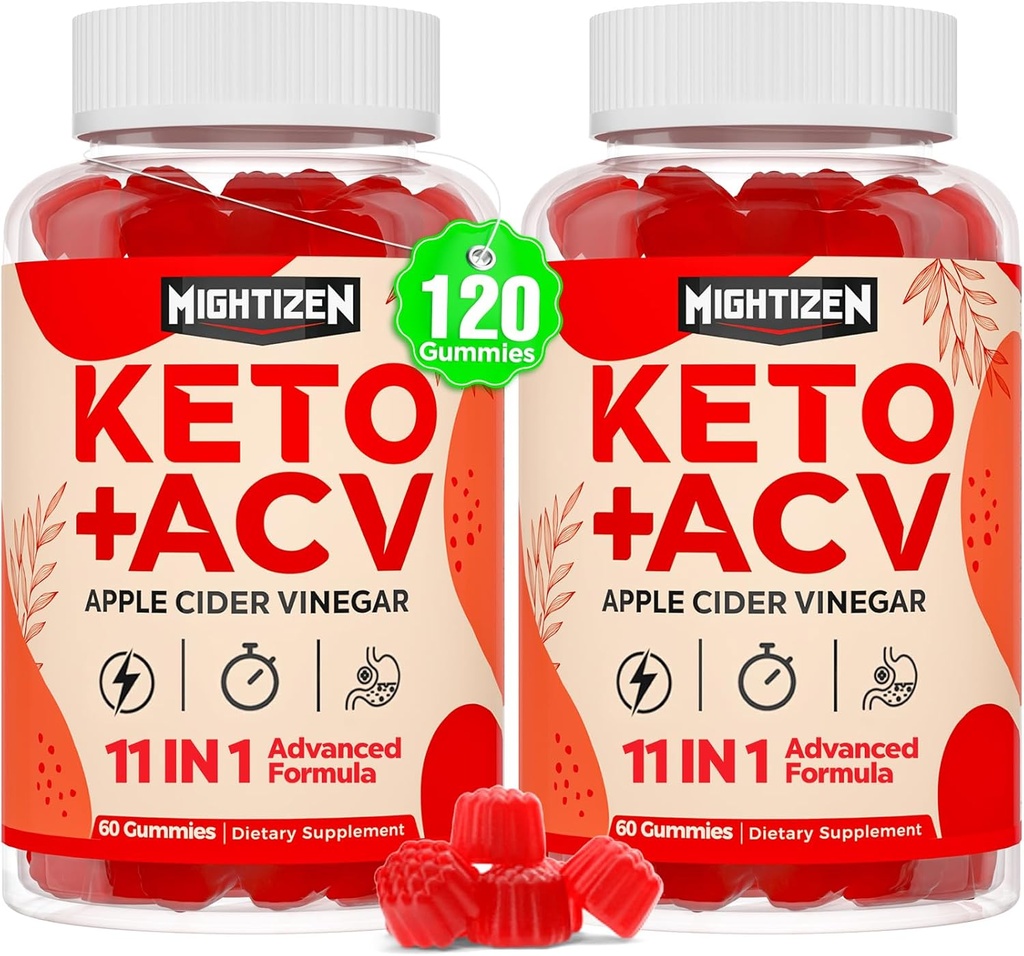 Jabolčni kis, Max Strength Keto Acv Gummies z zelenim čajem, probiotiki, B12, B6, Keto Support, Jabolčni kis z materjo za detox in čiščenje, Prebava & Gut, Vegan, 120 grofov