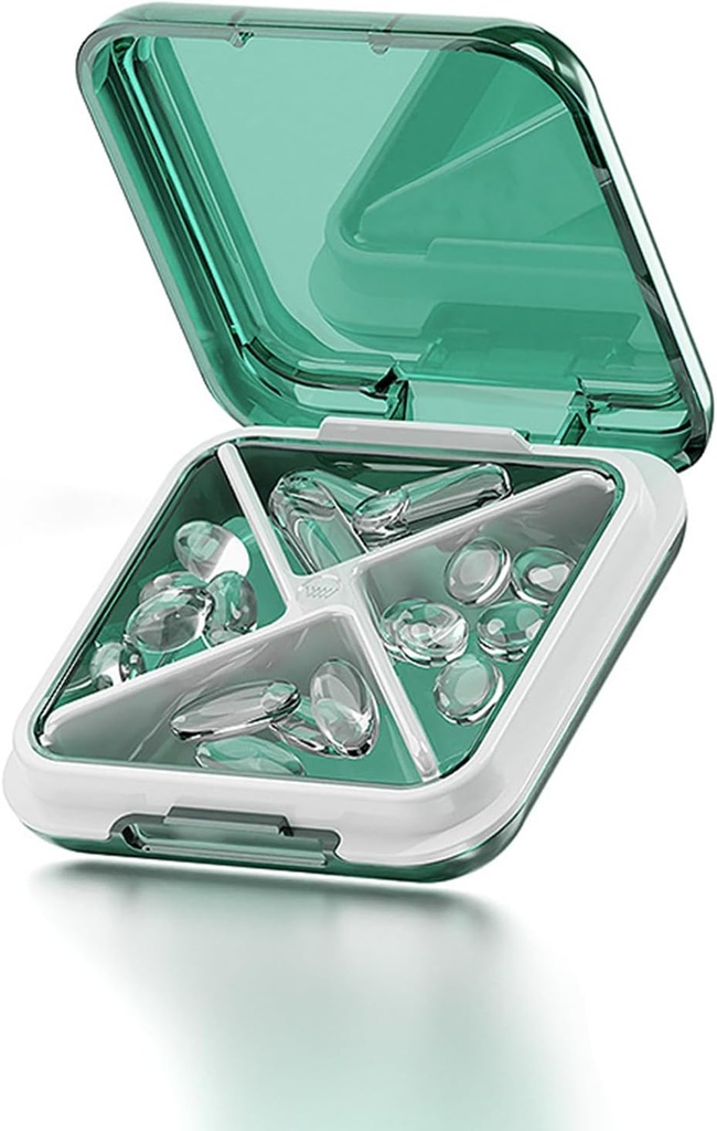 Majhne tablete Box vodoodporne potovalne tablete primer prenosljive dnevne tablete tablete tablete tablete imetnik za zapornice 4 oddelki Pocket Compact Medicine Organizator za ribja olja,Dodatki,Medicination (zelena)