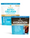 VitaCup Hydration Instant Coffee Sticks w/Electrolytes, Coconut Water, srednje pečen 18ct & Keto + Colagen Vanilla Coffee Creamer w/Superfoods & MCTs, 10 oz