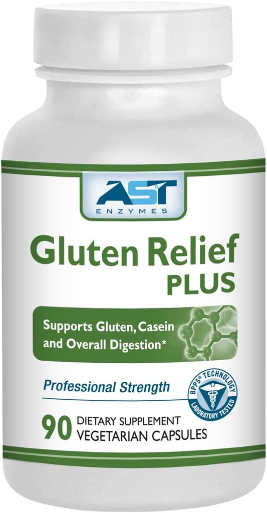 Gluten Relief Plus – 90 vegetarijanskih kapsul – Gluten Prebavna podpora – Premium naravna encimska formula - vsebuje DPP-IV encimski kompleks – AST encimi