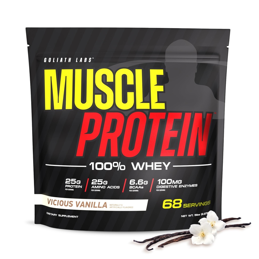 COLOSSAL LABS Muscle Protein Whey Powder [5 lbs/Pack po 1]– Hladno filtrirane, 25 g čiste beljakovine, 6.6 g BCAA (Packaging May Vary) (5LB, Vanilla)