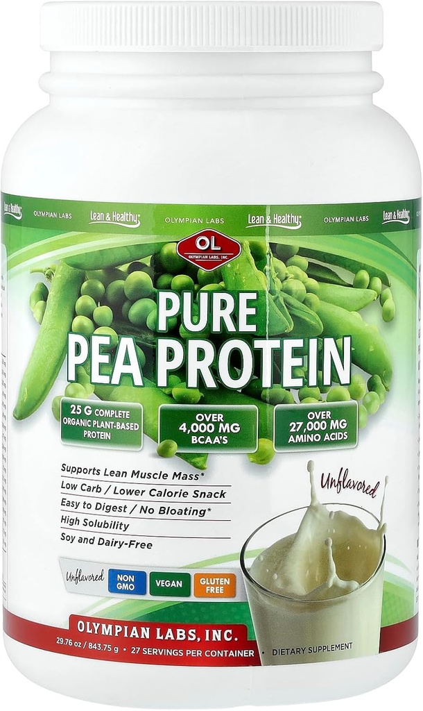 Rastline na osnovi olimpijskih laboratorijev Pea Protein Powder, brez arome - 25g beljakovin, veganskih, nizko neto ogljikovih hidratov, brez glutena, brez laktoze, brez sladkorja, brez soje, kosher, ne-GMO, 2 funta Pea Protein Powder