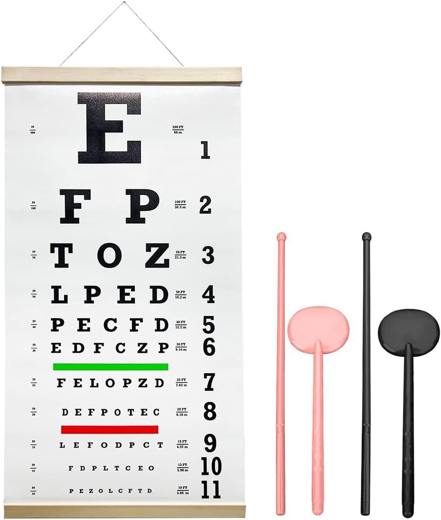 Snellen Eye Chart,Eye Chart,Snellen Eye ExamSnellen Eye Chart Pocket Eye Exam Komplet s srčkanimi očesnimi zaklopkami 20 Feet Optic Eye Test za večkratno uporabo Lesena okvir Canvas Eye Chart za otroke in odrasle