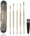 Hion 6 Pcs Extended uho Wax Odstranjevalni komplet,Professional dvoglavo Uho Pick Earwax Odstranjevalna orodja,316L Nerjaveče jeklo uho Čistilnik Curette s čiščenjem čopiča in shranjevalno polje,Uit za otroke odraslih (Zlato)
