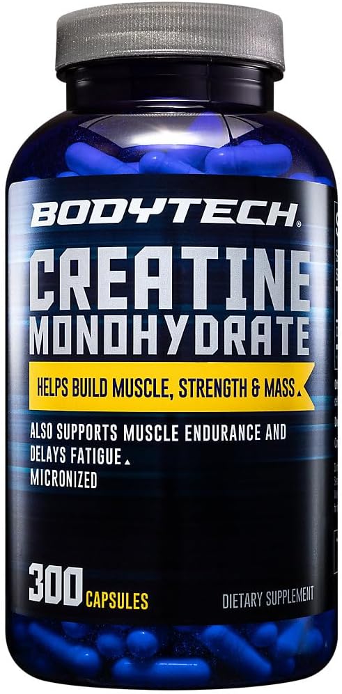 BODYTECH Kreatin monohidrat Kapsule mikroniziran a Podpira mišično moč, maso in vzdržljivost (300 kapsul)