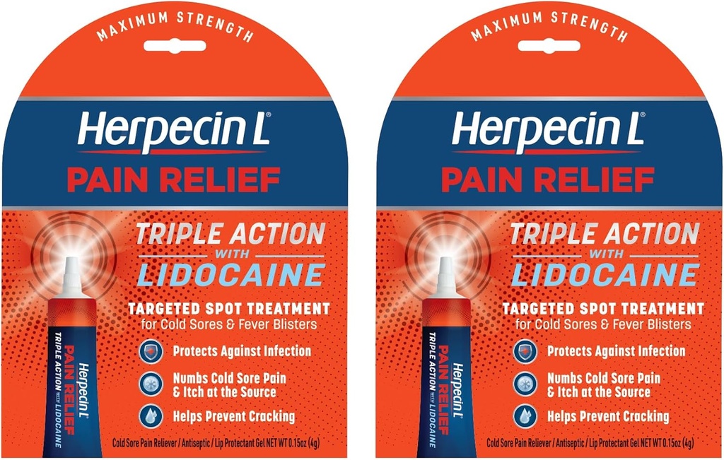 Herpecin-L Pain Relief Triple Action with Lidocain Cold Sore and Fever Ball Treatment, 0,15 oz (2 pakiranji)