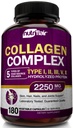 NutriFlair Multi Collagen Peptides 2250mg - Tip I, II, III, V, X - Kolagen dopolnila kompleksne tablete v prahu za ženske in moške - hidrolizirane beljakovine, zdrave lase, kožo, nohte - Ne-GMO (180 kapsul)