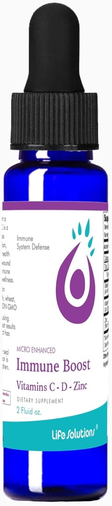 Life Solutions Tekoči imunski ojačevalnik - Imunska podpora dodatek z vitaminom C in cinkom z VIT d3 Odrasli - Imunska podpora in imunski ojačevalci za odrasle - 2 fl oz Dropper